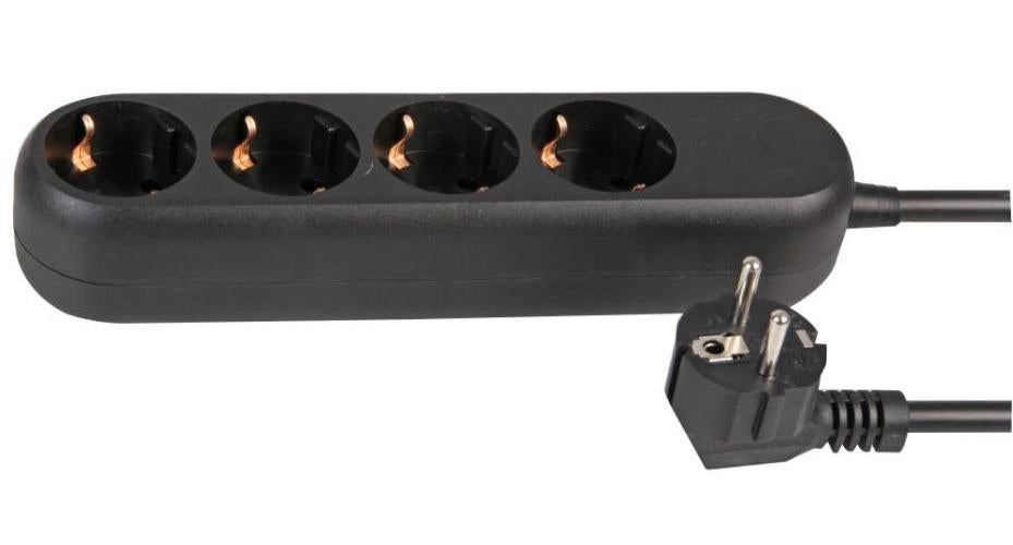 4-Gang Euro Mains Extension Lead, 2m, Black, 250V, 16A - PEL01292