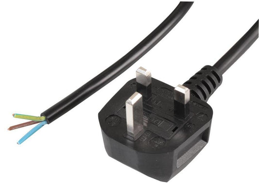 13A UK Plug to Bare Ends Mains Cable, 0.75mm, Black, 1m - PEL01284