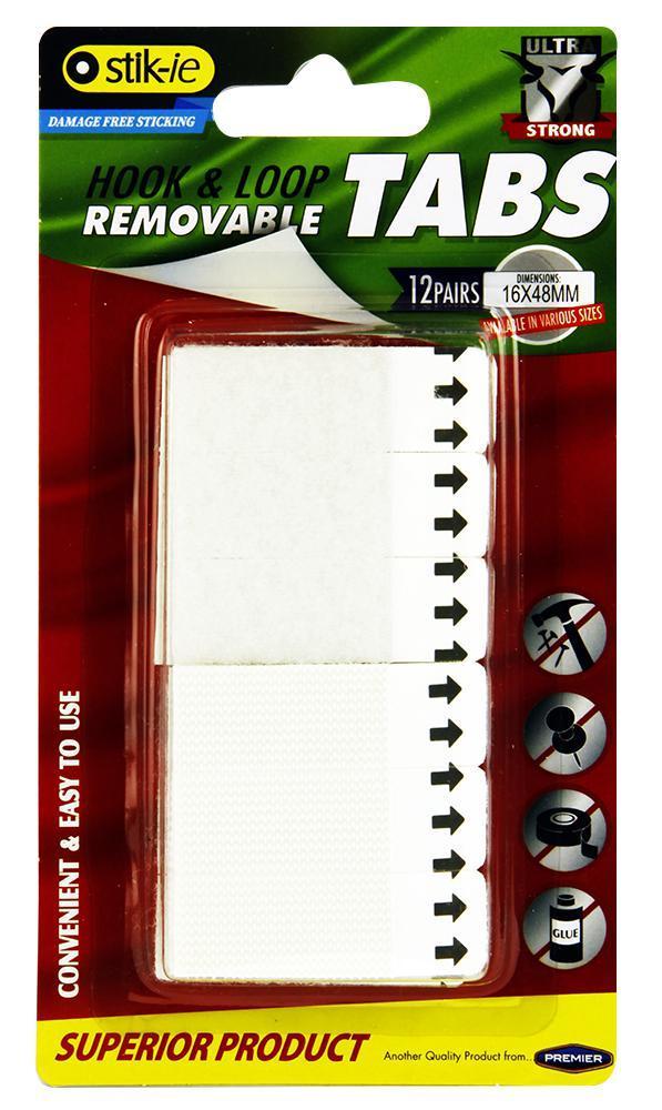 16mm x 48mm Hook &amp; Loop Tabs, 12 Pack - W2117147