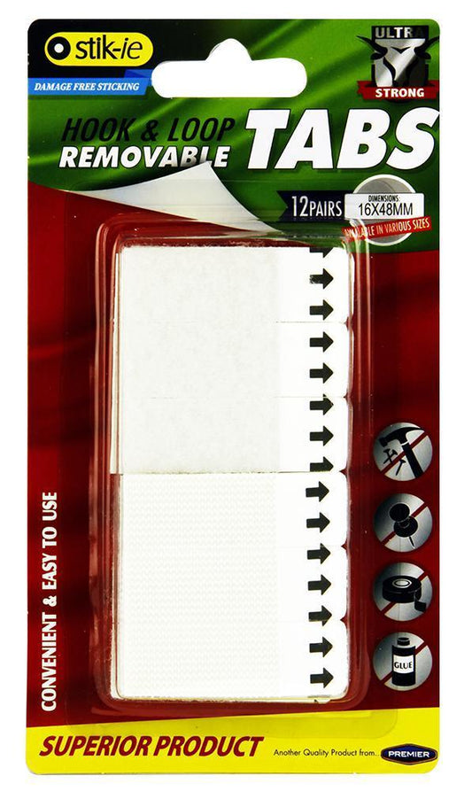 16mm x 48mm Hook &amp; Loop Tabs, 12 Pack - W2117147