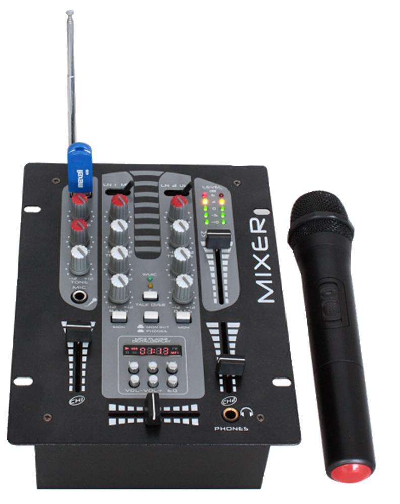 4CH DJ Mixer with USB/BT &amp; VHF Mic - DJM150BT-VHF