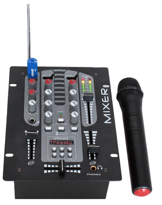 4CH DJ Mixer with USB/BT &amp; VHF Mic - DJM150BT-VHF