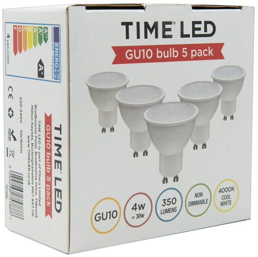 4W GU10 LED Lamps, 350lm, 4000K, Pack of 5 - 757888