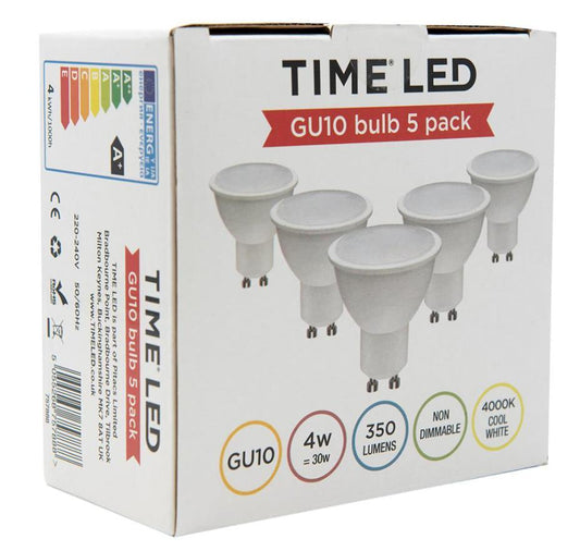 4W GU10 LED Lamps, 350lm, 3000K, Pack of 5 - 757871
