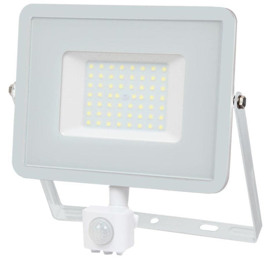 50W LED Floodlight with PIR, 4000lm, 3000K, White, IP65 - VT-50-S 466