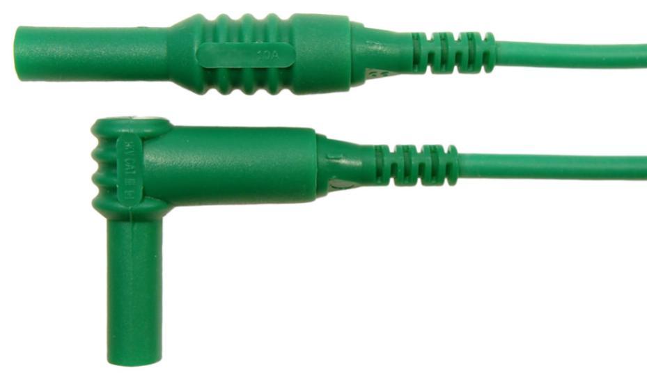 4mm Right-Angled Banana Plug to Banana Plug Leads, Green, 10A, 1kV, 1.5m - MP002199