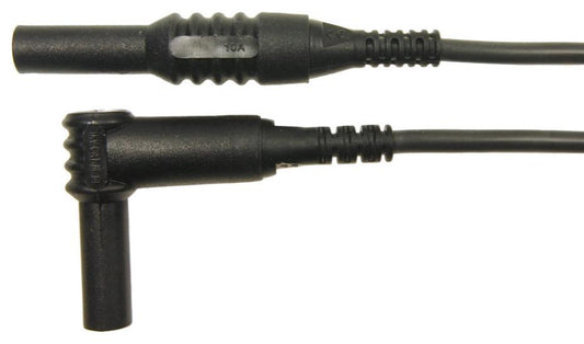 4mm Right-Angled Banana Plug to Banana Plug Leads, Black, 10A, 1kV, 1.5m - MP002198