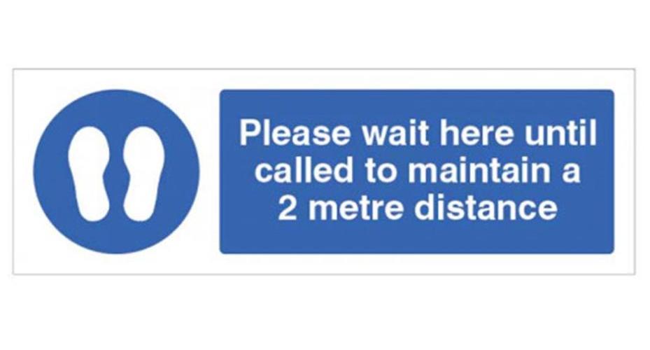 "Please Wait Here " Social Distancing Self Adhesive Floor Marking Safety Sign - 200mm x 600mm - 54998