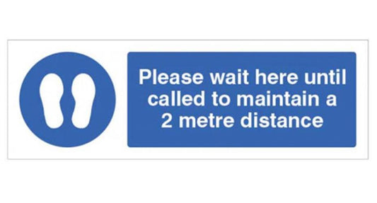 "Please Wait Here " Social Distancing Self Adhesive Floor Marking Safety Sign - 200mm x 600mm - 54998