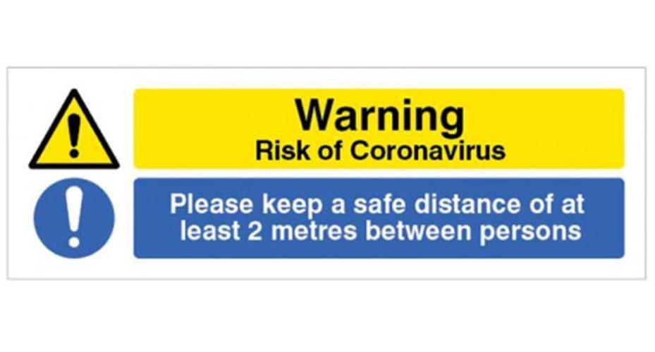 "Warning Risk of Coronavirus" Social Distancing Self Adhesive Floor Marking Safety Sign - 200mm x 600mm - 54996