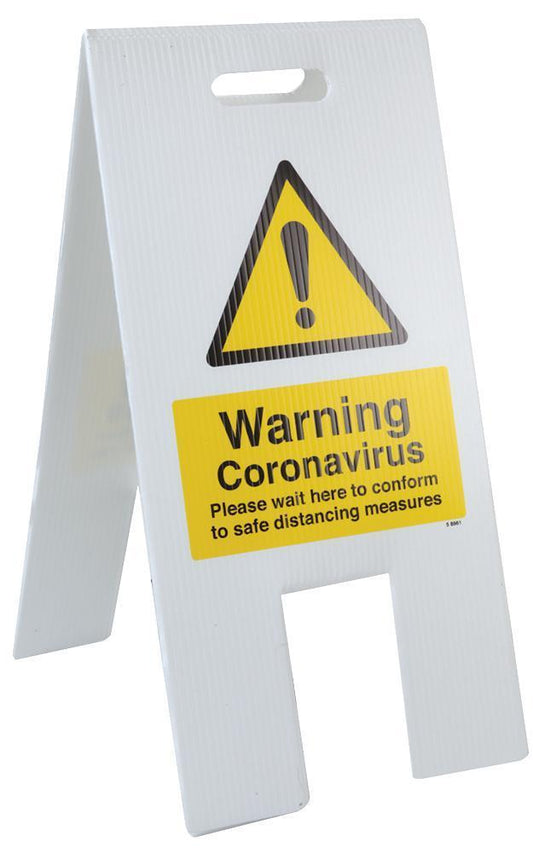 "Warning Coronavirus, Please Wait" Lightweight A-Frame Safety Sign - 600mm x 300mm - 58561