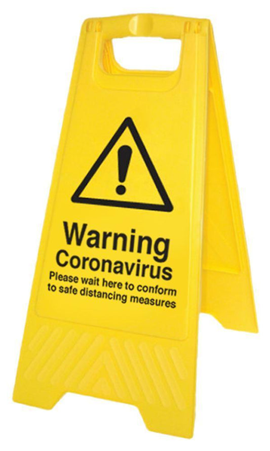 "Warning Coronavirus, Please Wait" A-Frame Safety Sign - 575mm x 300mm - 58560