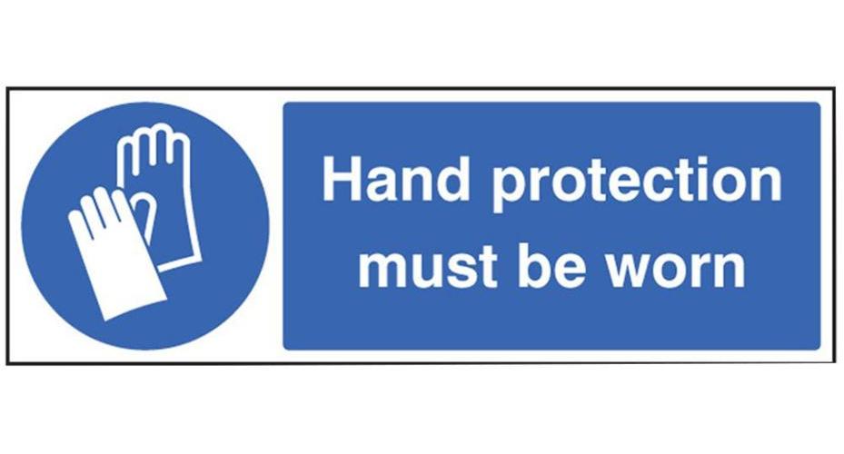 "Hand Protection Must Be Worn" Self Adhesive Vinyl Safety Sign - 200mm x 150mm - 25203E