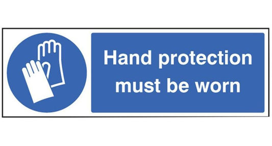 "Hand Protection Must Be Worn" Self Adhesive Vinyl Safety Sign - 200mm x 150mm - 25203E