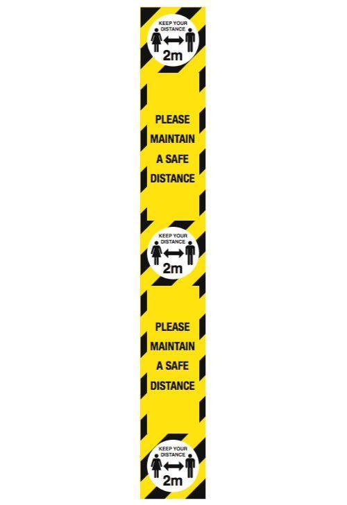 "Please Maintain a Safe Distance (2m)" Self Adhesive Vinyl Safety Sign - 750mm x 100mm - 58436