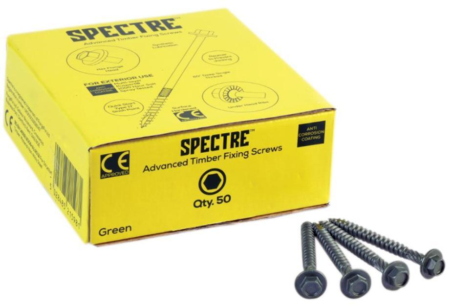 6.3mm x 65mm Flange Head Hex Green Treated External Advanced Timber Fixing Screws, 50 Pack - SPETF65G
