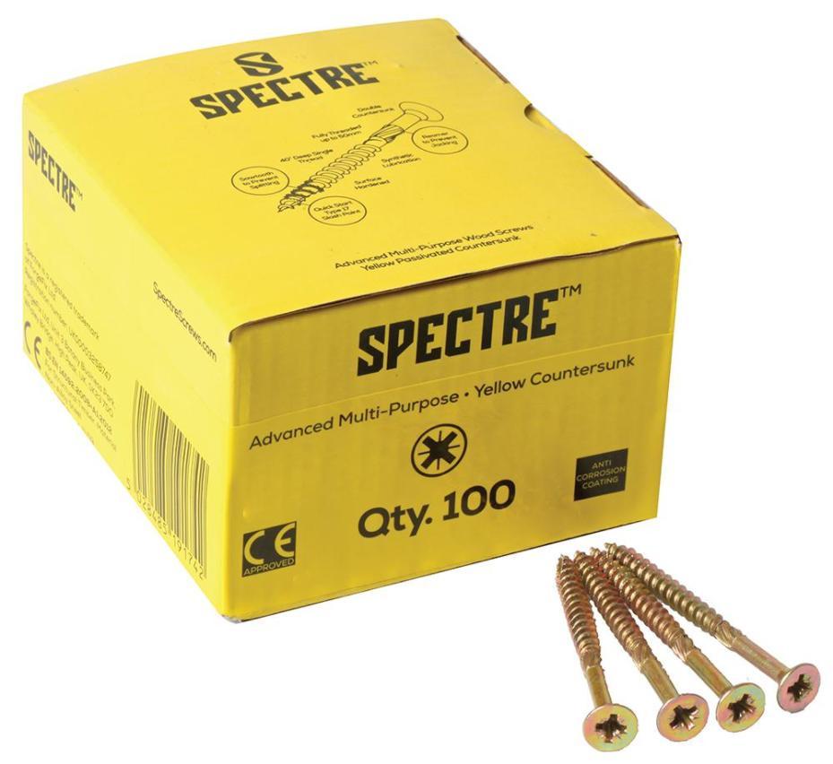 5mm x 80mm Yellow Countersunk Pozidriv Advanced Wood Screws, 100 Pack - SPE580Y