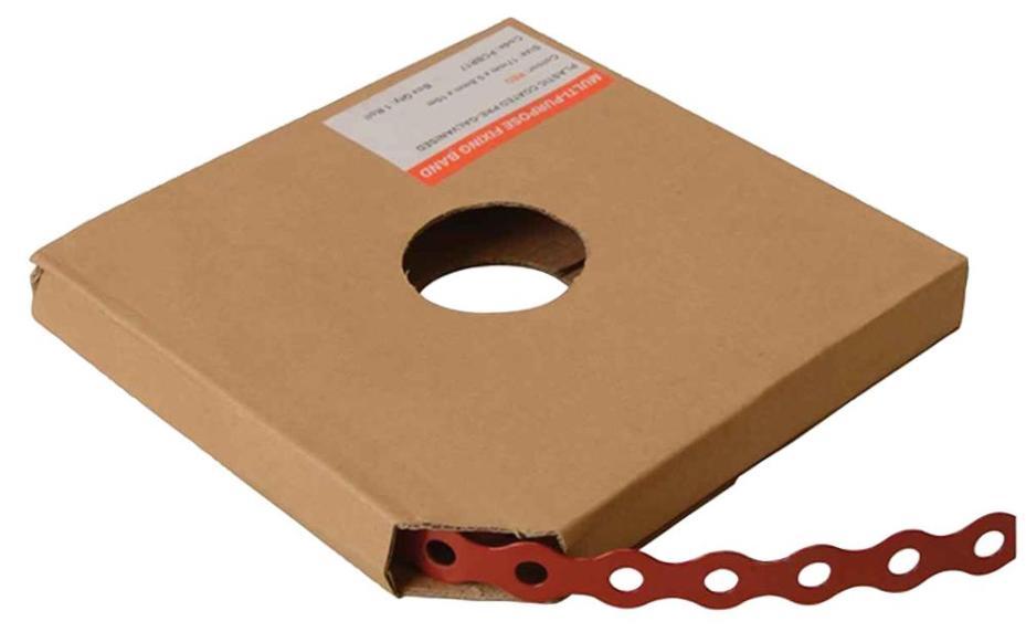 12mm x 0.8mm x 10m Pre-Galvanised Contractors Fixing Band, Red - PCBR12