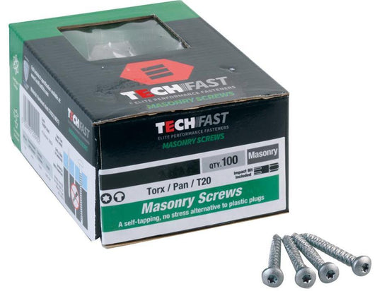 4.8mm x 45mm Pan Head Torx Masonry Screws, 100 Pack - TFMSPT4845