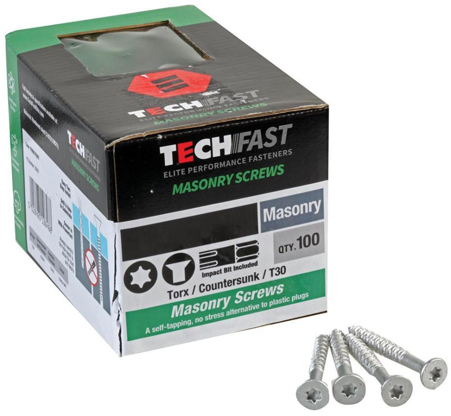 6.3mm x 70mm Countersunk Torx Masonry Screws, 100 Pack - TFMSCT6370