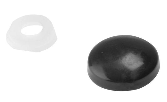 6 - 8g Black Plastic Domed Screw Cover Caps, 25 Pack - 25PDT2
