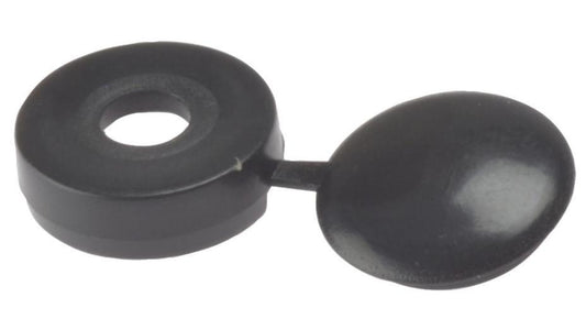10 - 12g Black Plastic Hinged Screw Cover Caps, 100 Pack - 100HCC2L