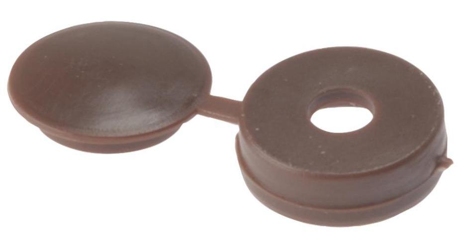 6 - 8g Brown Plastic Hinged Screw Cover Caps, 100 Pack - 100HCC1