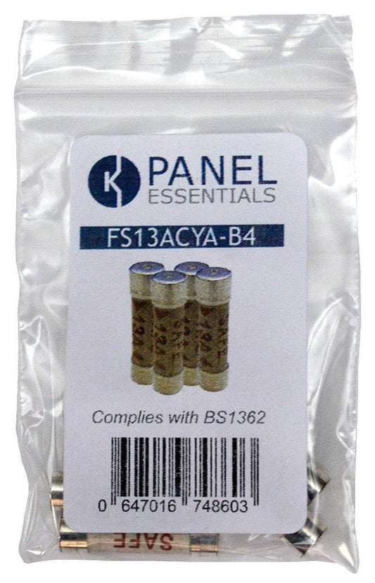 13A Domestic Fuses, BS1362, Pack of 4 - FS13ACYA-B4