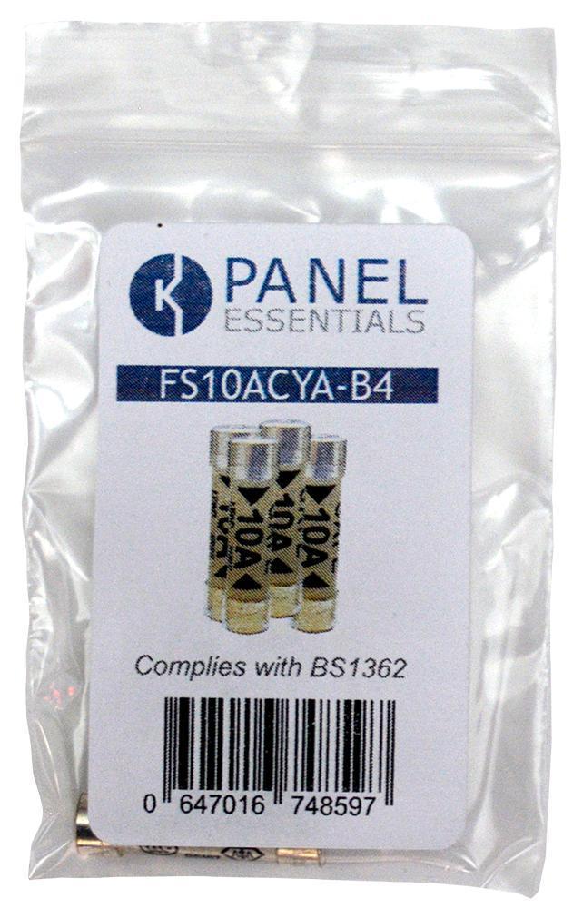 10A Domestic Fuses, BS1362, Pack of 4 - FS10ACYA-B4