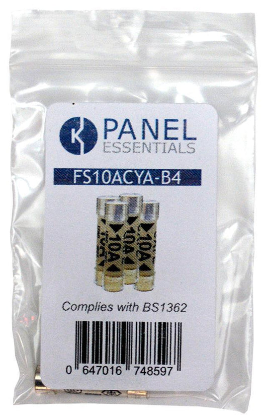 10A Domestic Fuses, BS1362, Pack of 4 - FS10ACYA-B4