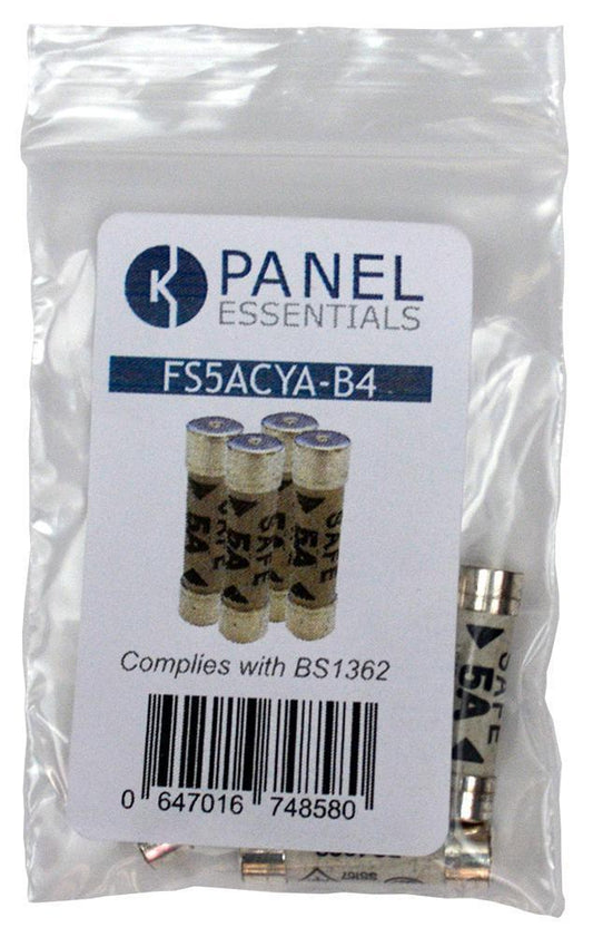 5A Domestic Fuses, BS1362, Pack of 4 - FS5ACYA-B4