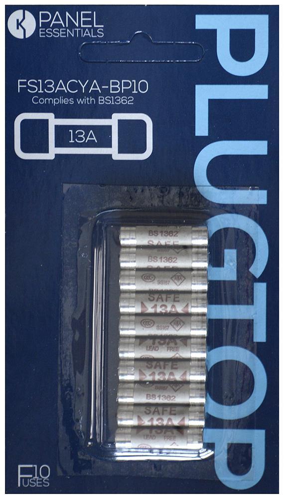13A Domestic Fuses, BS1362, Pack of 10 - FS13ACYA-BP10