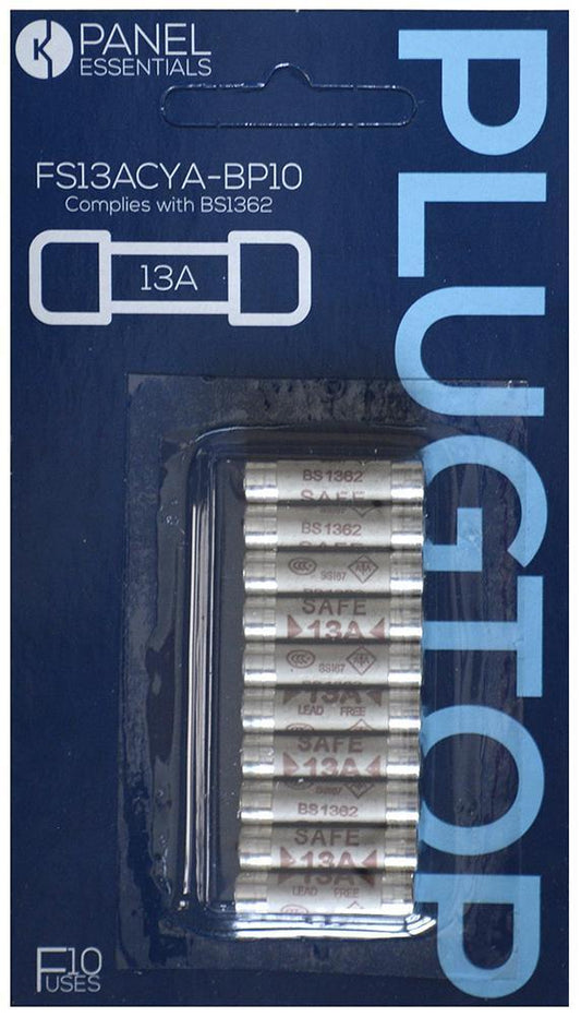 13A Domestic Fuses, BS1362, Pack of 10 - FS13ACYA-BP10