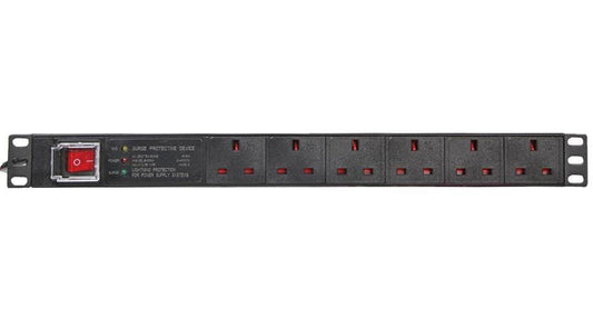 6 Way UK PDU with Surge Protection, 19" 1U - PDS6-SRG