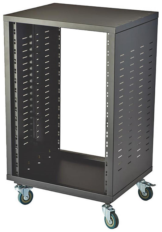 16U 19" Universal Open Rack Cabinet with Wheels, Black - URC-16U