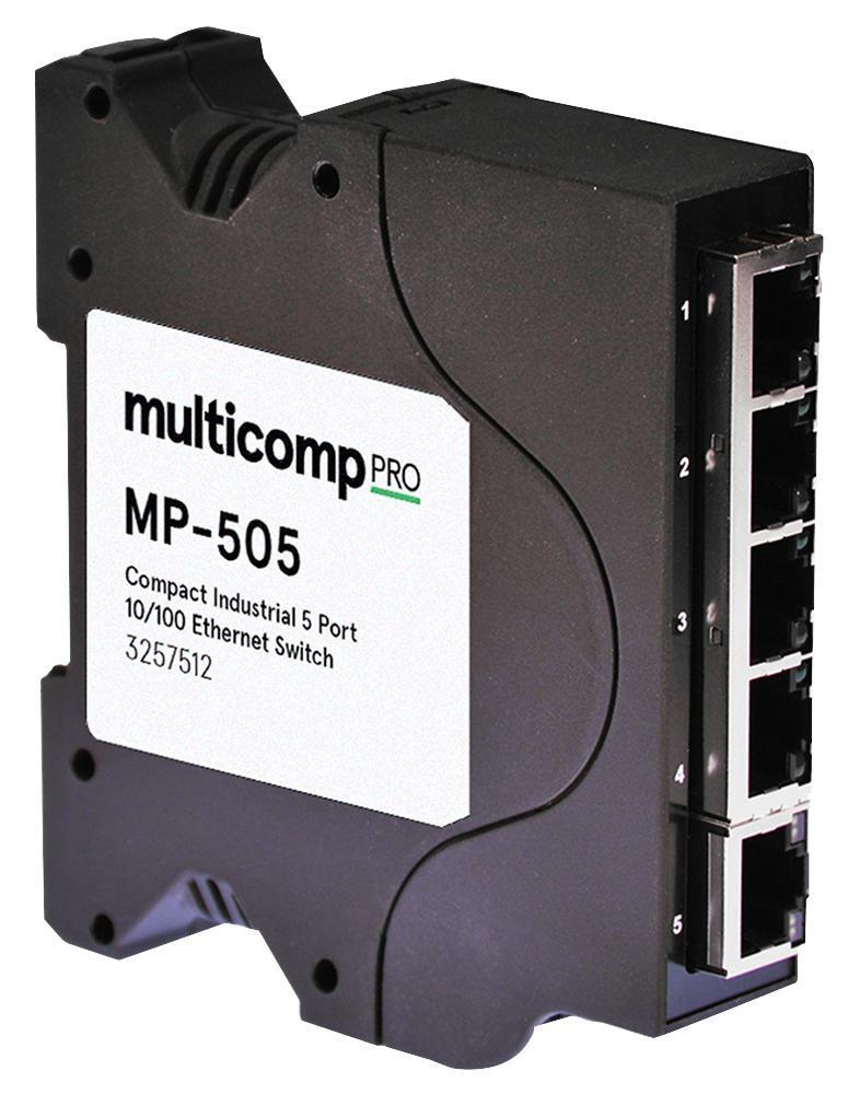 5 Port Industrial Unmanaged Ethernet Switch, DIN Mountable - MP-505