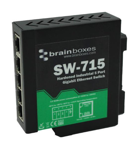 5 Port Hardened Industrial Unmanaged Gigabit Ethernet Switch, DIN Mountable - SW-715