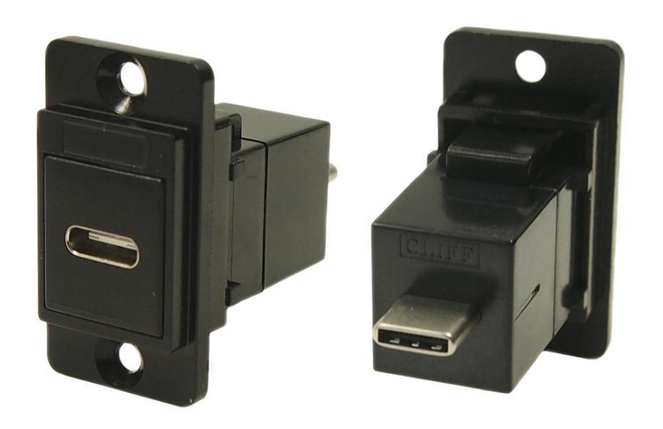 Dual Entry USB C Socket to USB C Plug Slim Feedthrough Connector, Blac ...