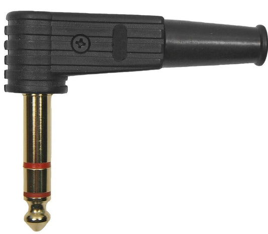 6.35mm / 1/4" Stereo Jack Plug, 90 Degree, Black - FM1106B