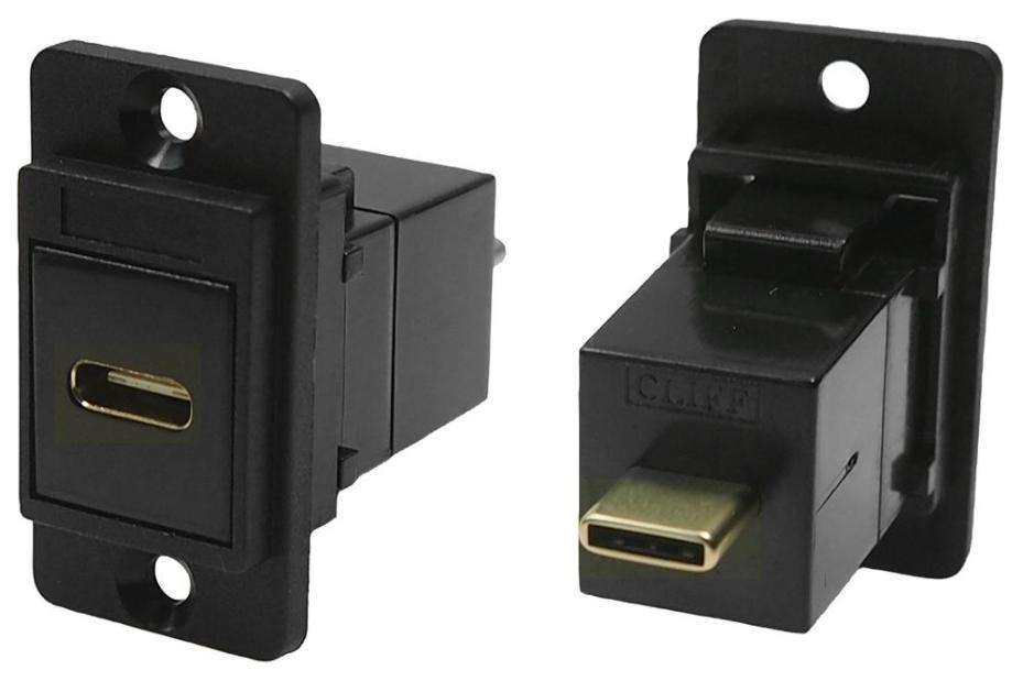 Dual Entry USB C Socket to USB C Plug Slim Feedthrough Connector, Blac ...
