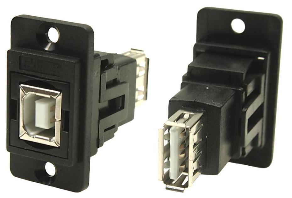 Dual Entry USB 2.0 Type B Socket to USB 2.0 Type A Socket Slim Feedthr ...