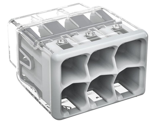 6 Way PUSH WIRE® splice connector, 12AWG - 20AWG, 4mm, Grey - 2773-406