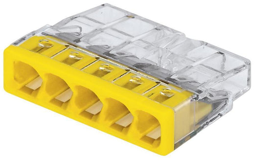 5 Way PUSH WIRE® splice connector, 12AWG - 20AWG, 4mm, Yellow - 2773-405