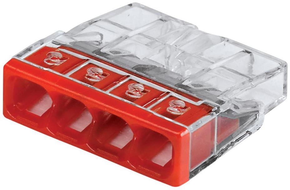 4 Way PUSH WIRE® Splice Connector, 12AWG - 20AWG, 4mm, Red - 2773-404