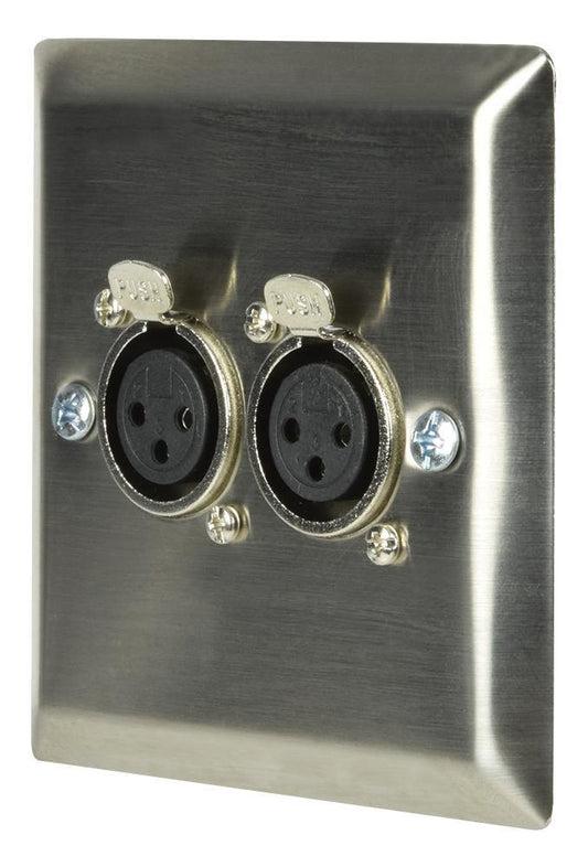 1 Gang Brushed Steel XLR Wallplate, 2x XLR Socket - 123.317UK
