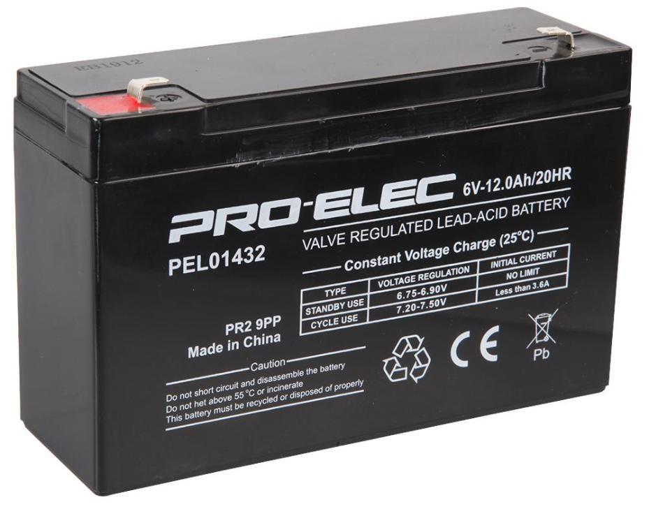 12Ah 6V AGM Lead Acid Battery - PEL01432
