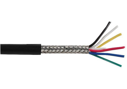 16-2-6A 6 Core Screened Cable, 0.2mm, Black, 25m - PELB0694