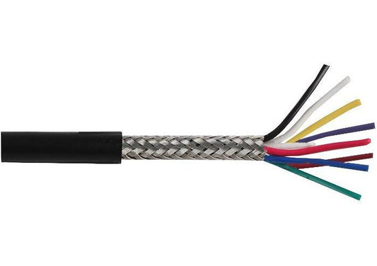 16-2-8A 8 Core Screened Cable, 0.2mm, Black, 100m - PELB0697