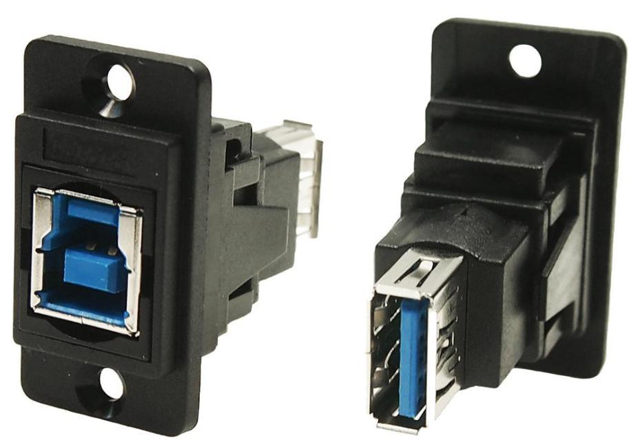Dual Entry USB 3.0 Type B Socket to USB 3.0 Type A Socket Slim Feedthr ...