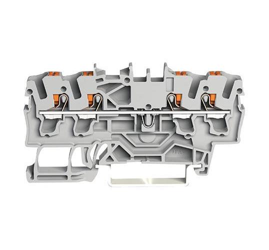 4 Conductor Through Terminal Block with Push Button and Test Port, 800V, 24A, 22AWG to 12AWG,  Grey - 2202-1401